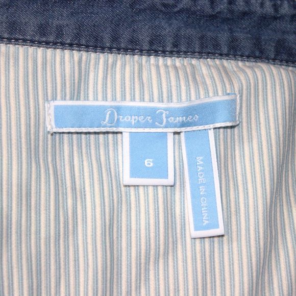 Draper James | Howdy Embroidered Chambray Button Down Blue Long Sleeve Shirt | 6 - Picture 8 of 13